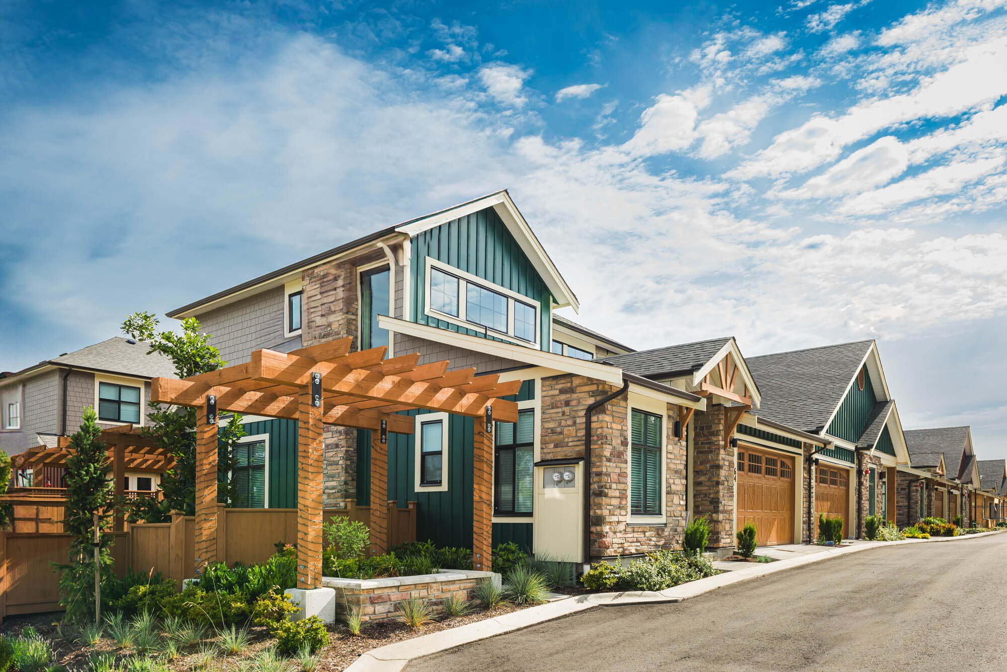 Cronus Masonry-4 Modern suburban houses with wooden pergolas