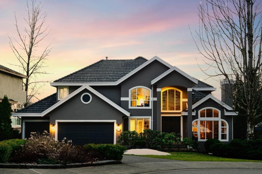 Modern house exterior at twilight