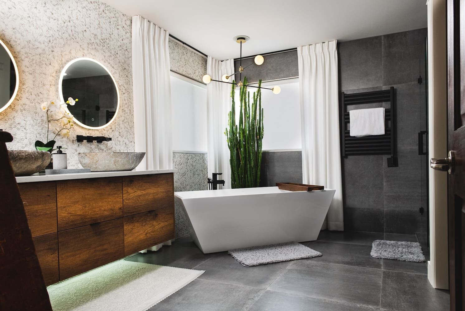 Modern bathroom with standalone tub