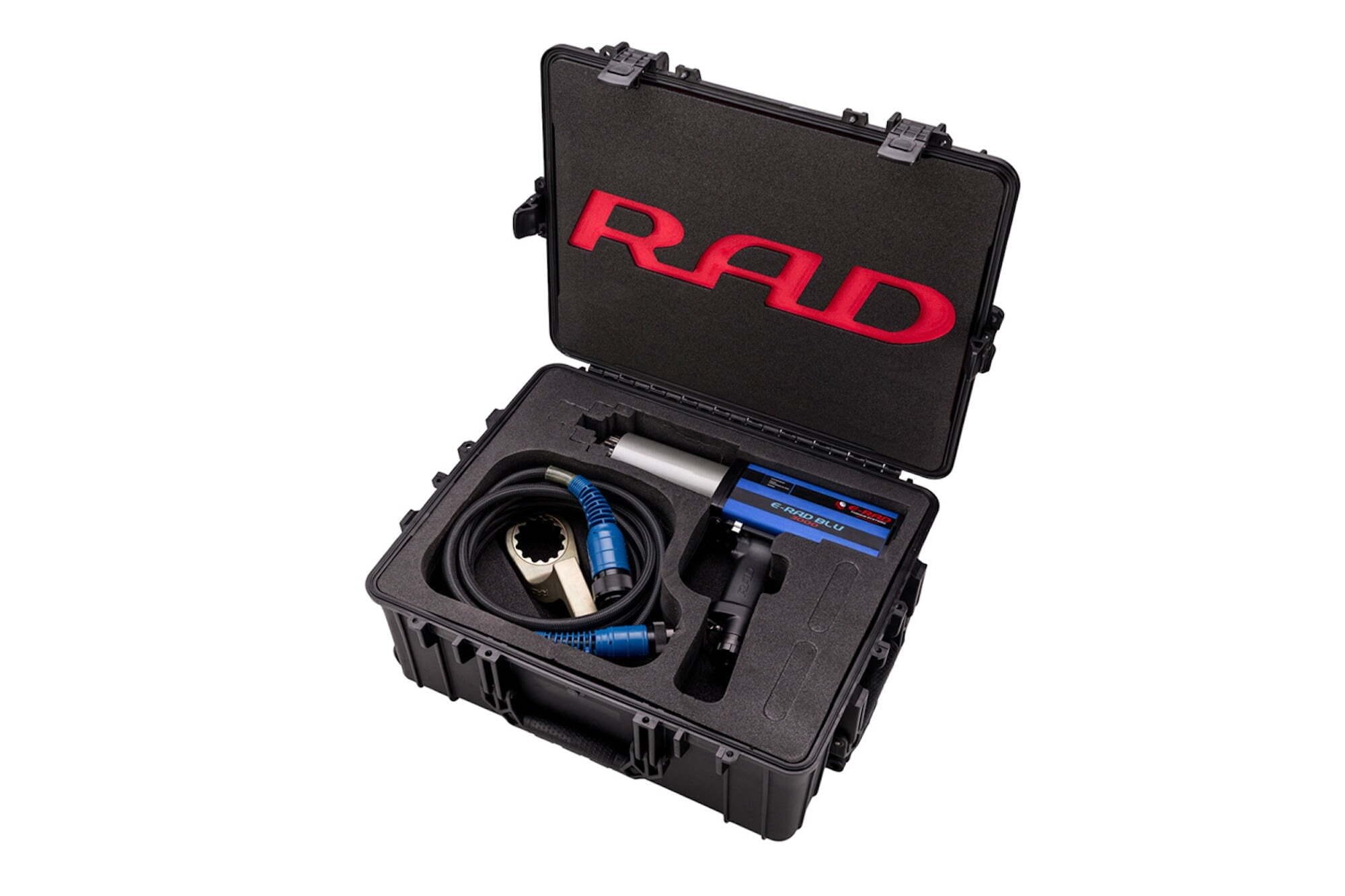 E-Rad 3000 Case Angled E-RAD BLU tool in protective case