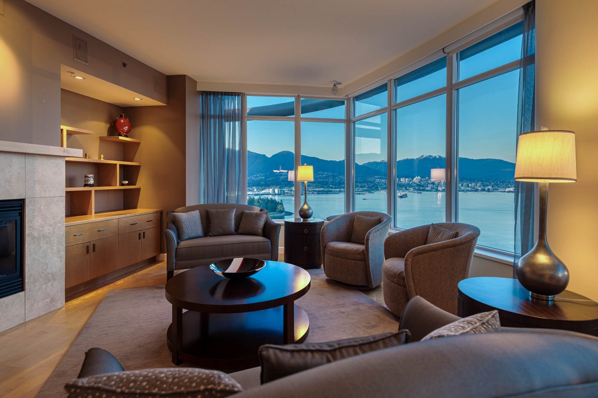 Coal Harbour Penthouse-9 Luxurious living room with mountain view